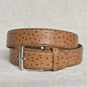 Authentic Tan Ostrich Italian Style Leather Mens Belt Large Exotic Luxury Silver
